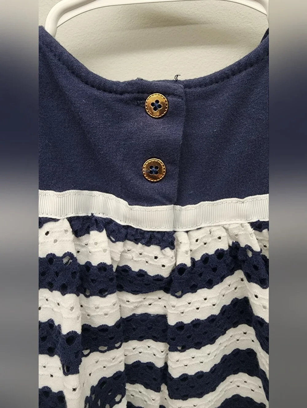 Jillian’s Closet Baby Girl Navy White Eyelet Dress 12M Bow